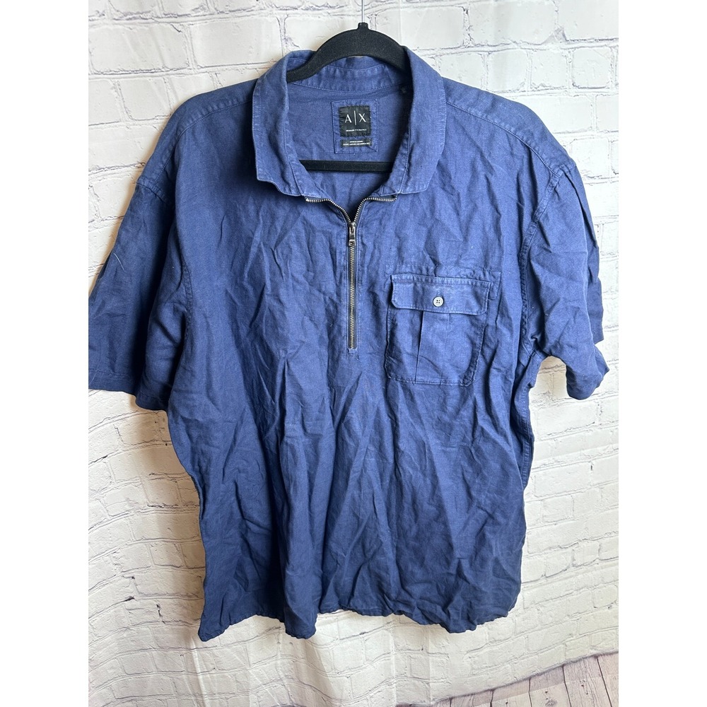 Armani Exchange Fitted Casual Shirt Half Zip Short Sleeve Top